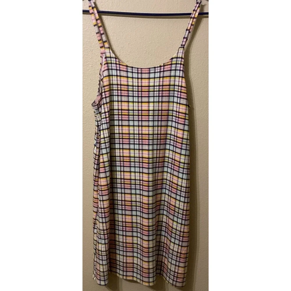 Justice Girls Plaid Cami Dress Size 16/18 XL Pink Cream Checker Shift Fun Retro